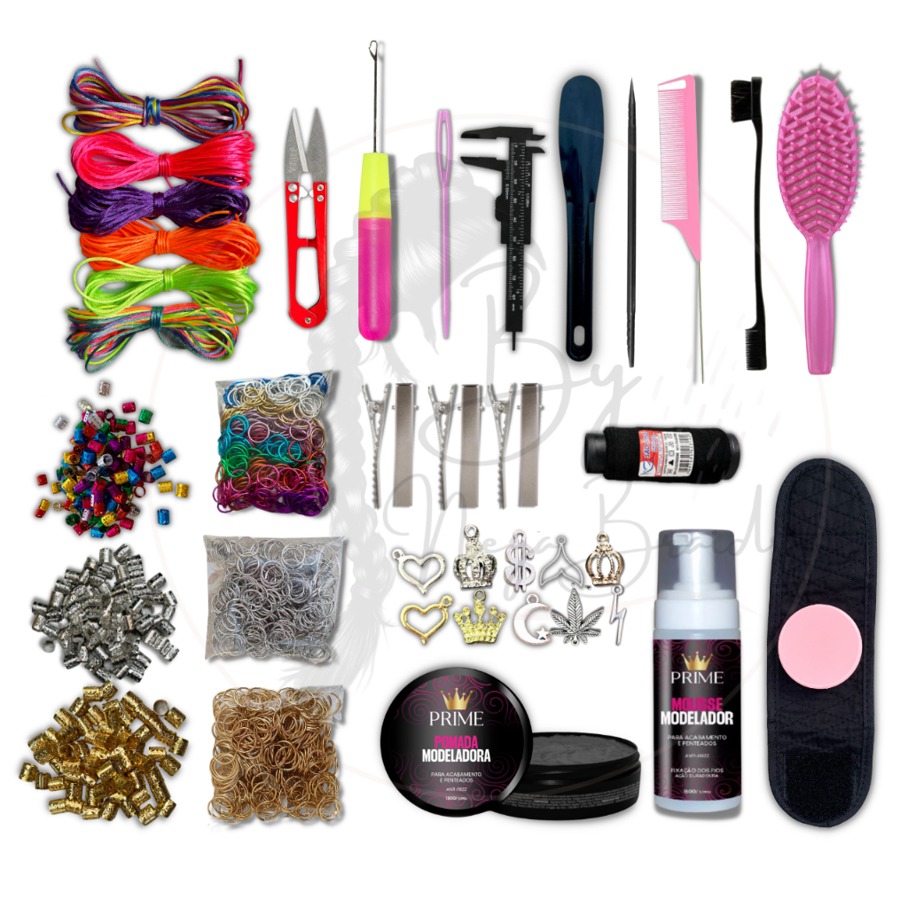 Kit Completo p/tranças 358 itens p/trancista. Aneis, Argola, Fio de Cetim, Pingentes, Pente kit tran