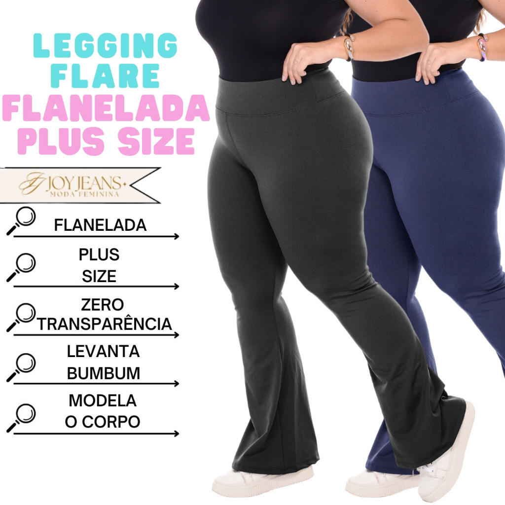 Legging Flare Plus Size Flanelada Calça Leg Boca De Sino Bailarina Grossa Zero Transparência Cós Alt