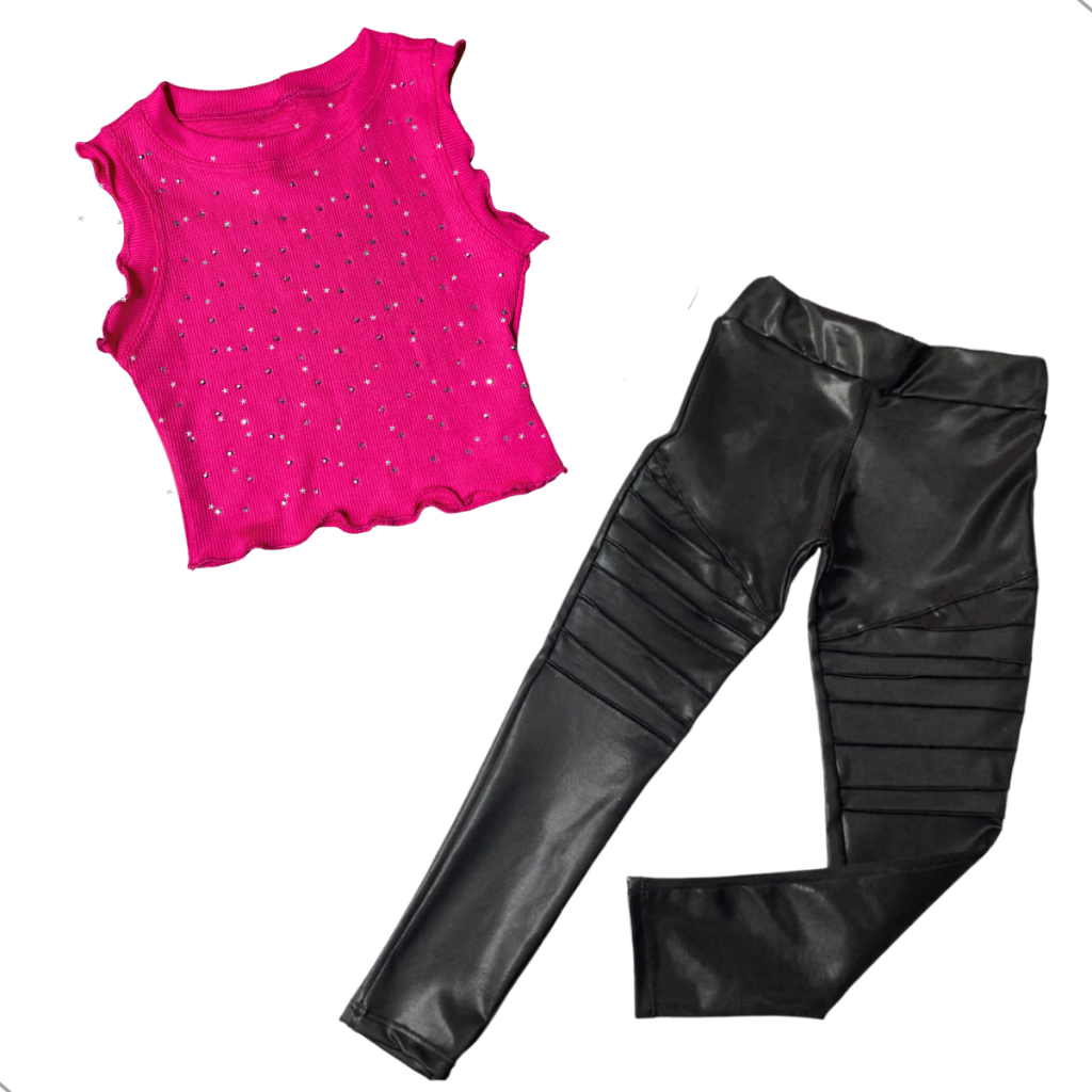 Conjunto Infantil Cropped Brilho Strass + Calça Cirrê Moda Menina Boiadeira