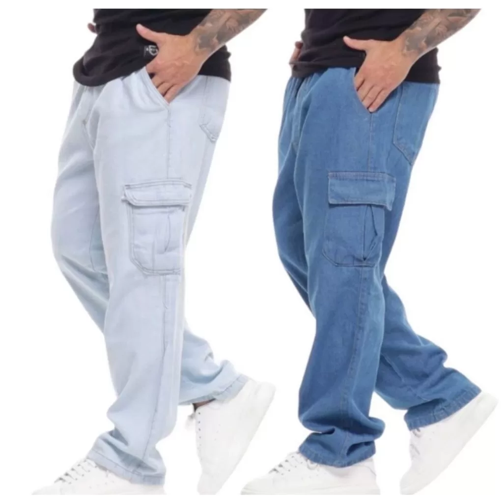 Calça Cargo Skate Jeans Streetwear Bolso Lateral Combo 2 Calças Cargos Masculina Jeans Larga