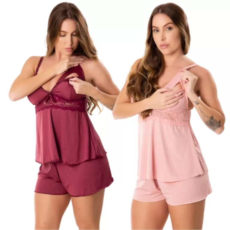 Kit 2 Short Doll Amamentação Feminino Com Click 