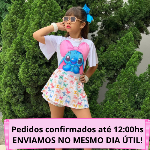 Conjunto Infantil Menina Blusa e Short Saia stitch