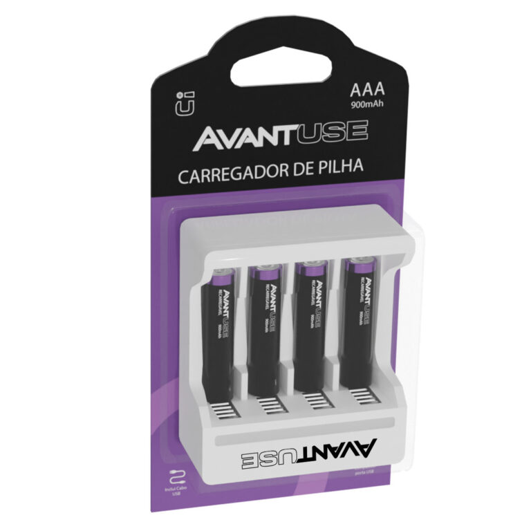 Kit 4 Pilhas Recarregável AAA Palito + Carregador