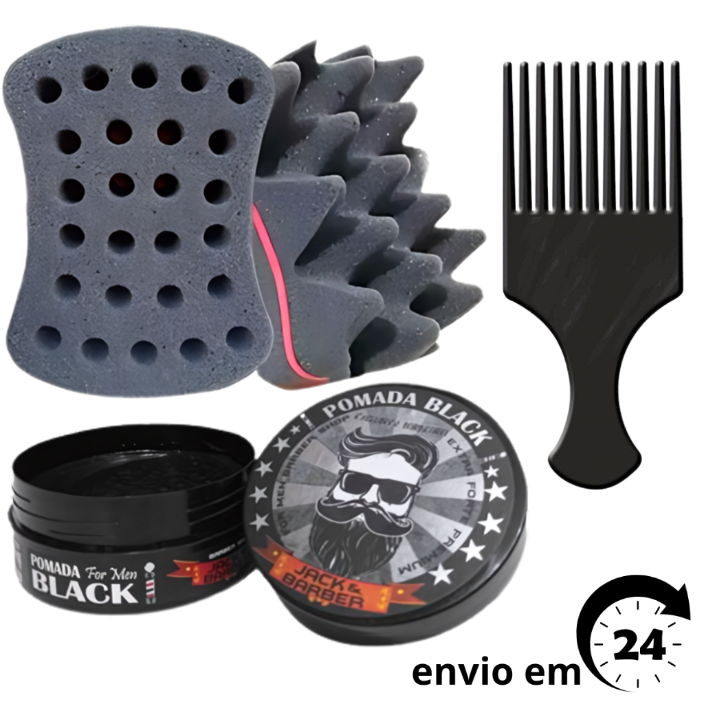 Kit Esponja Nudred Dupla Enrolar Cabelos P 12mm + Cera + Pente Afro