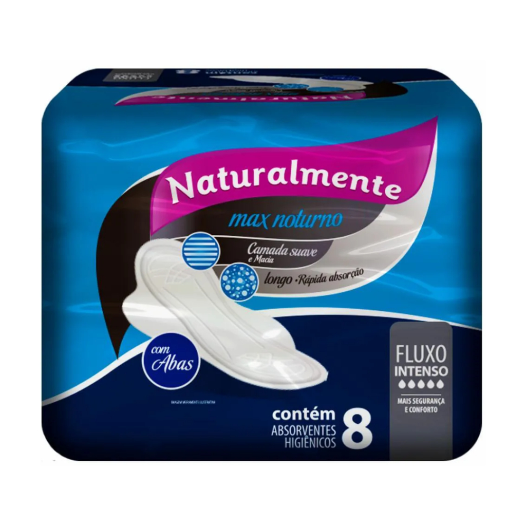 Absorvente Naturalmente Naturalmente Longo Com Abas Com 8 Unidades