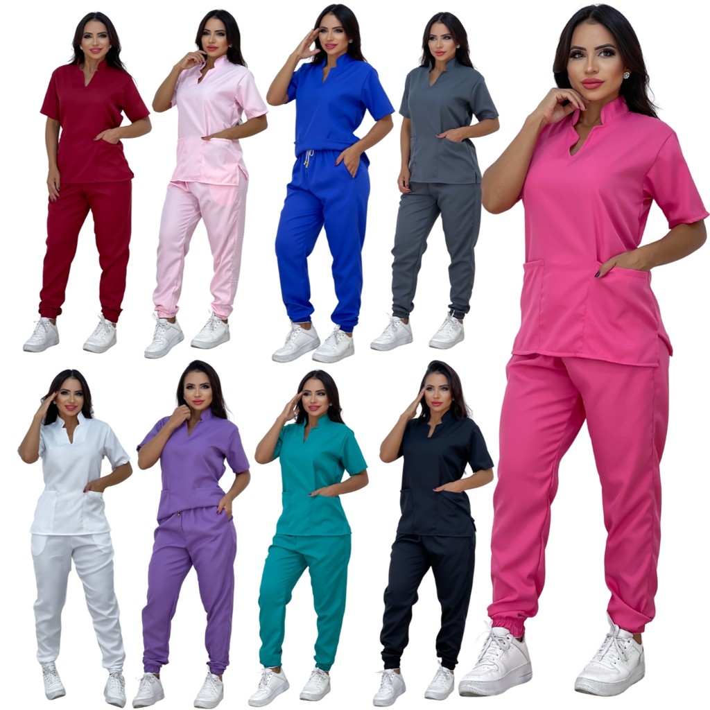 Pijama Cirúrgico Hospital Clinica Scrub Acinturado Uniforme profissional Gola Padre Elegante Linha P