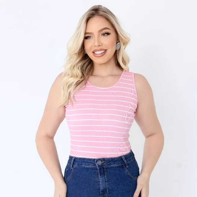 Regata Gola O Blusa Feminina Básica Slim Malha Ri