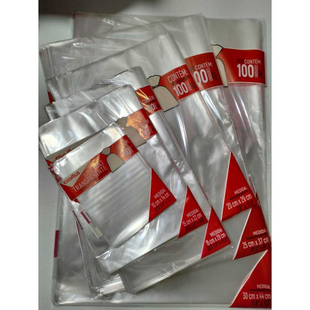 Saco de Celofane Transparente Cromus Para Presente 10×14/15×22/15×29/20×29/25×37/30×44 c/100un.