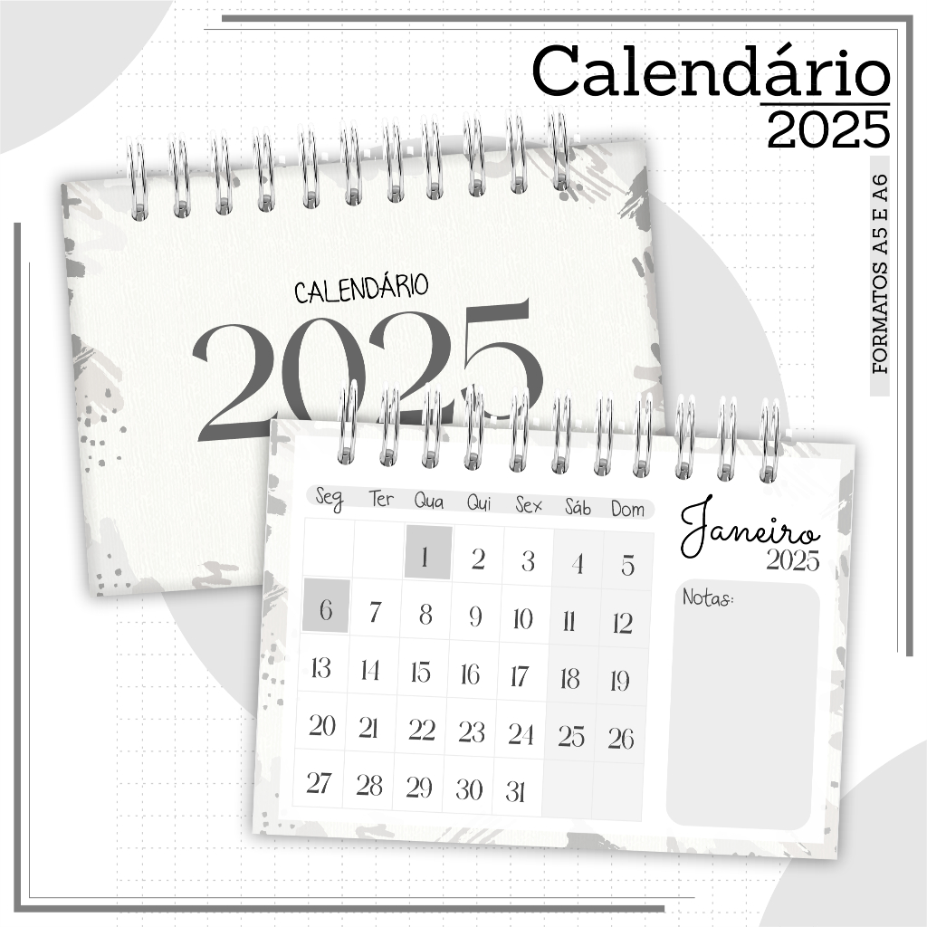 CALENDÁRIO CLEAN CINZA 2025