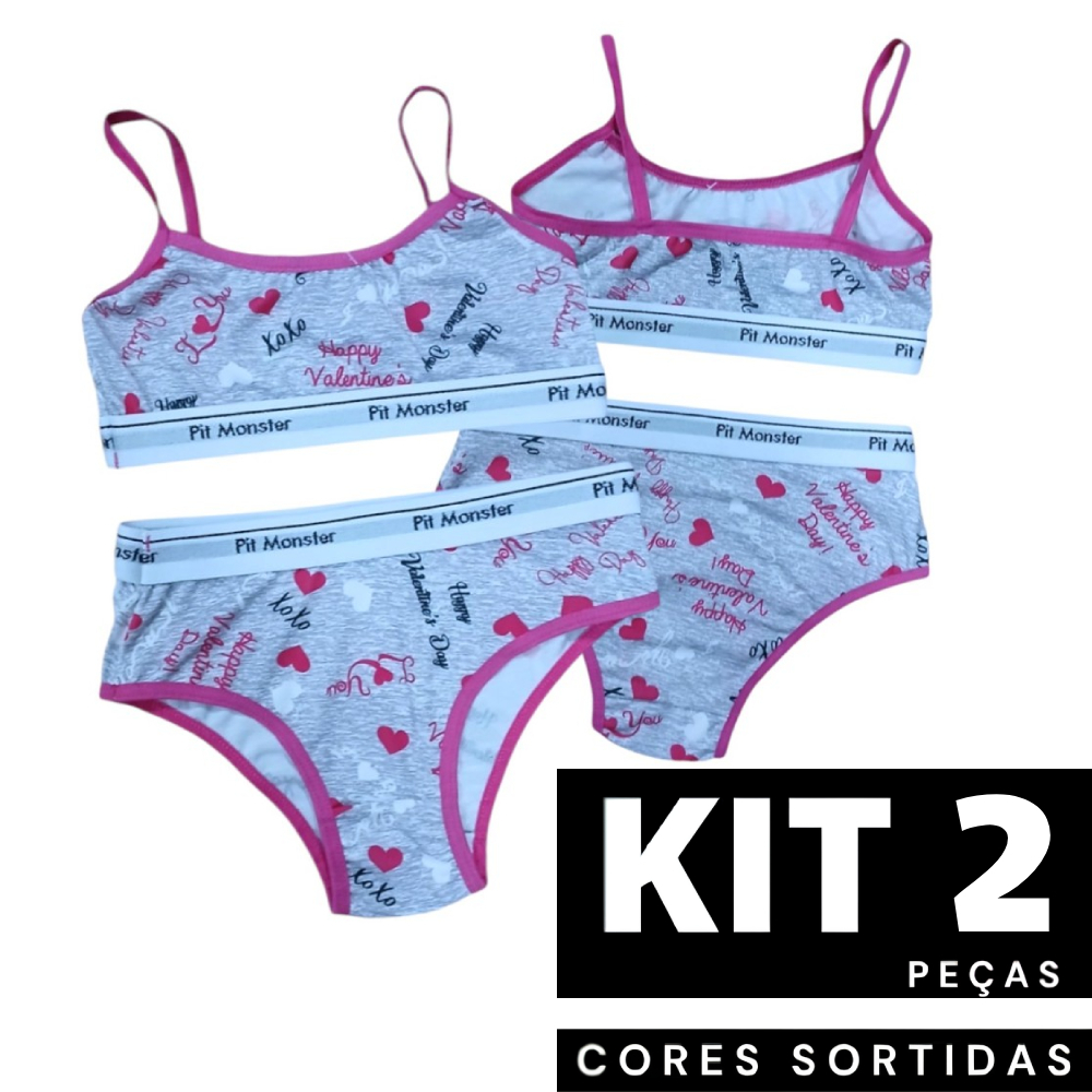 Kit 1 à 2 Conjunto Infantil Estampado Top e Calcinha 6 a 12 anos Confortável para o Dia a Dia