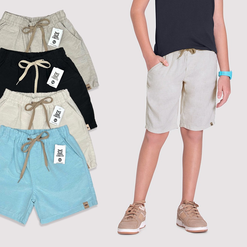 Bermuda Infantil Linho Menino Short Juvenil Premium Luxo