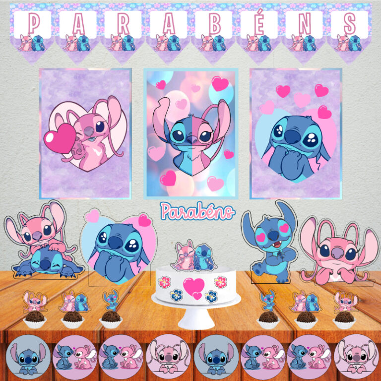 Kit Festa Stitch e Angel Rosa e Azul, festa em cas