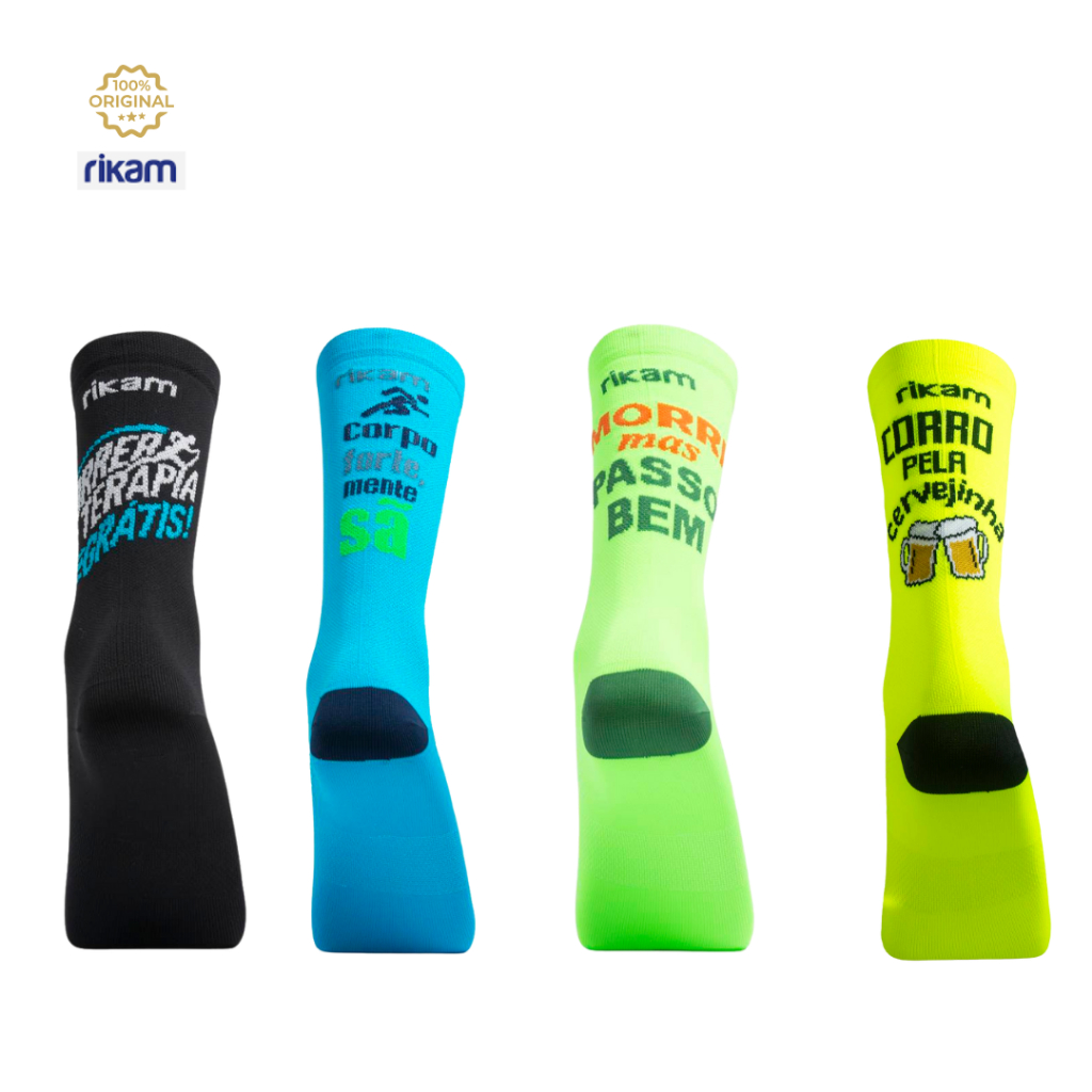 Meia Bike E Running Performance Masculina Cano Médio Elástico Frases – Rikam
