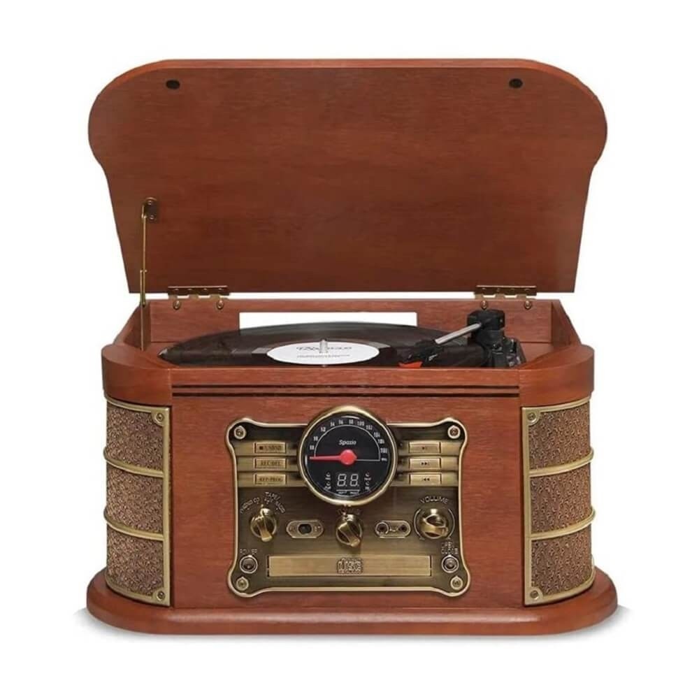 Vitrola Raveo Spazio 25w Bluetooth Bivolt CD Usb FM Marrom