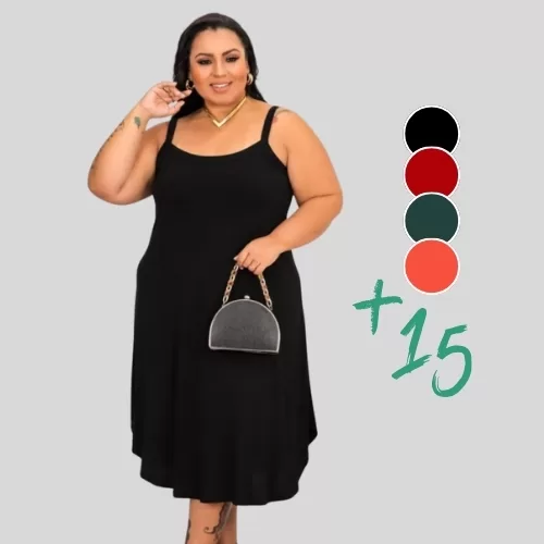 Vestido Midi Plus Size Feminino de Alça Longo Sol