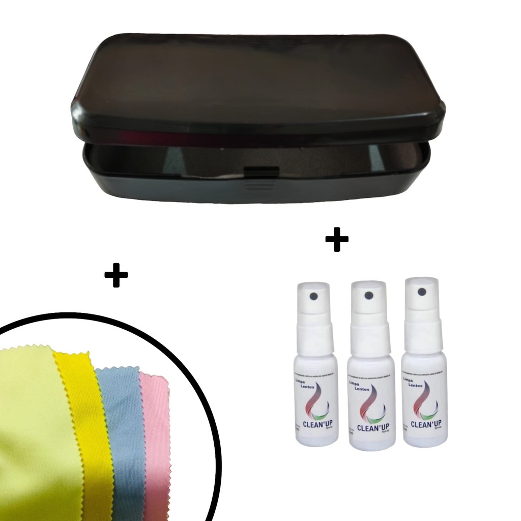 Kit 3 Flanelas + 3 Limpa lentes + Estojo de pressão sortido