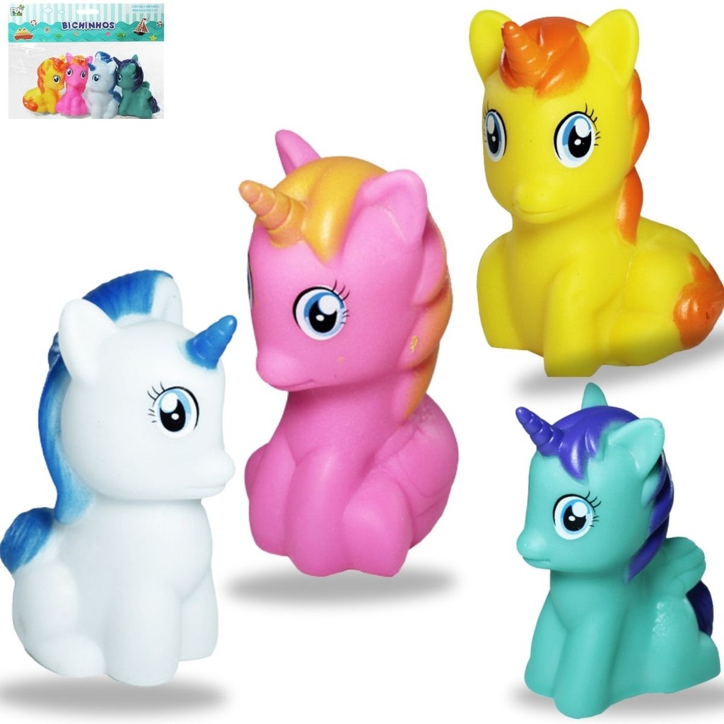 Kit 4 Unicórnio De Vinil Brinquedo De Banho Para C/ Som