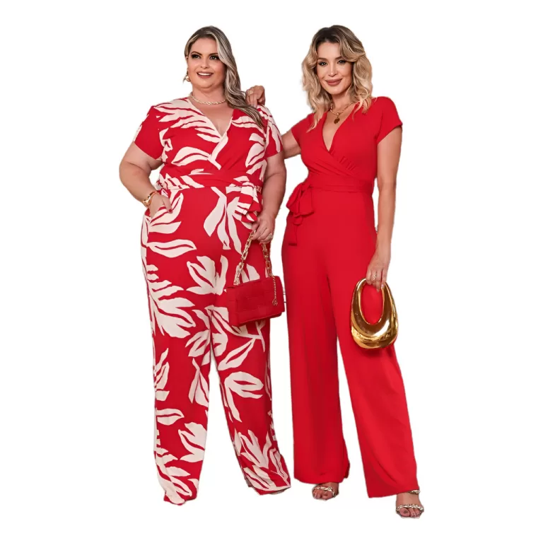 Macacão Feminino Pantalona Longo Wideleg Plus Siz