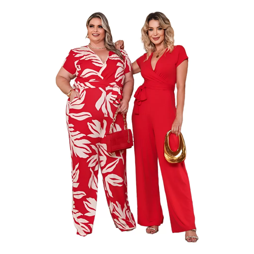 Macacão Feminino Pantalona Longo Wideleg Plus Size Premium