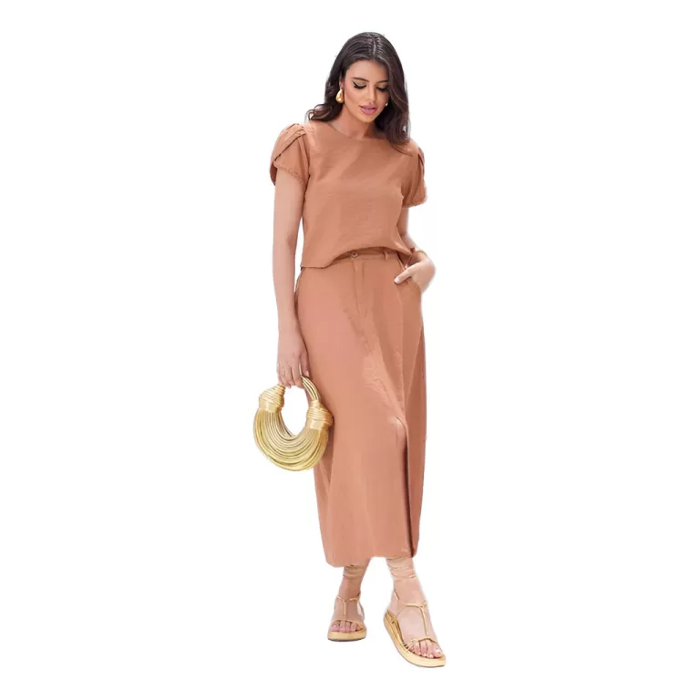 Conjunto De Blusa E Saia Com Detalhe Em Trança B4