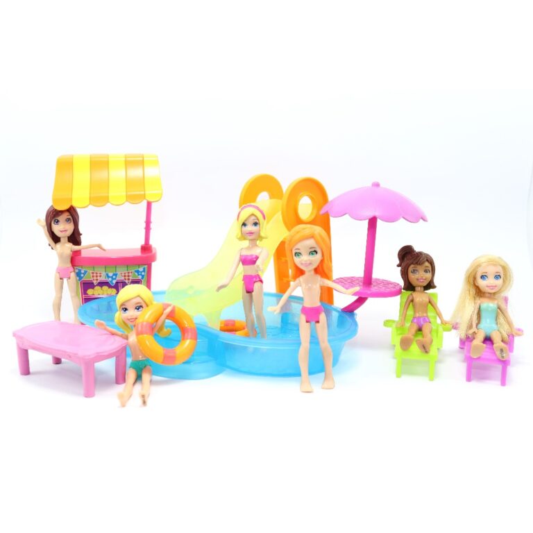 Lote Polly 6 Bonecas + Acessórios Piscina,  Barra