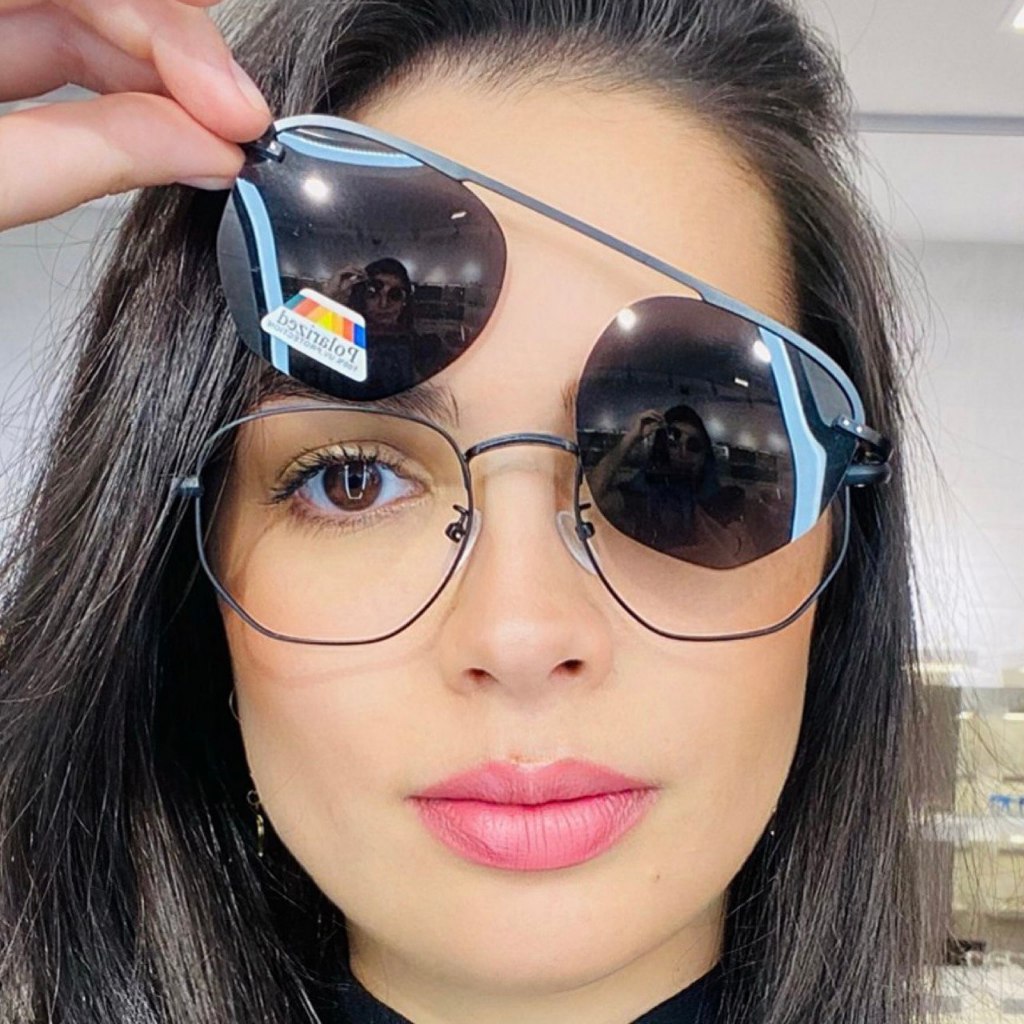 Armação Feminina Hexagonal para Grau Moderna Clip on Polarizado Várias Cores