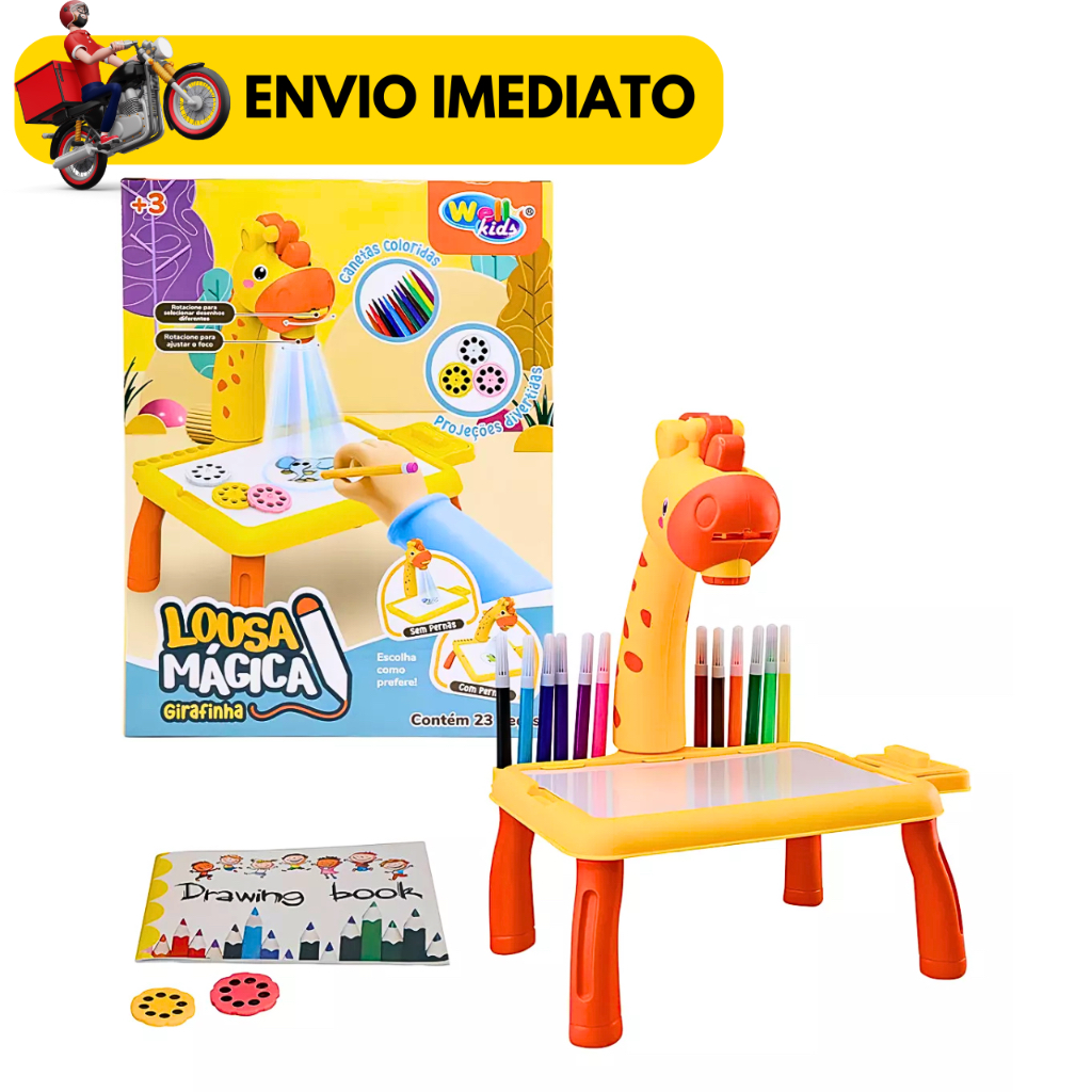 Brinquedo Mesa Projetora De Desenho Infantil Girafa Lousa Mágica Digital LCD