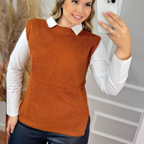 Colete Max Fang Trico Mulet Fenda Lateral Tricot P