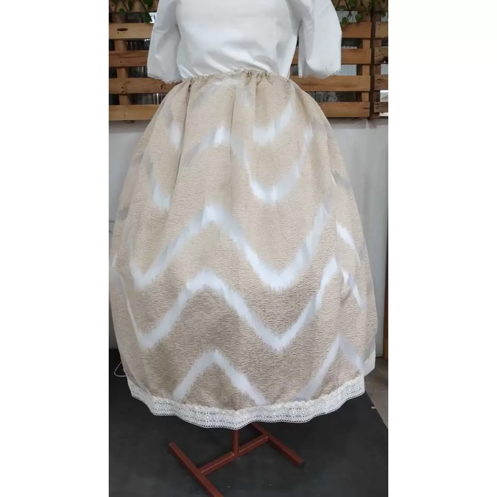 Conjunto saia + pano da cabeça bege mesclado