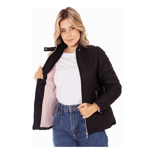Jaqueta Forrada Pelúcia Nylon Matelado Blusa Femi