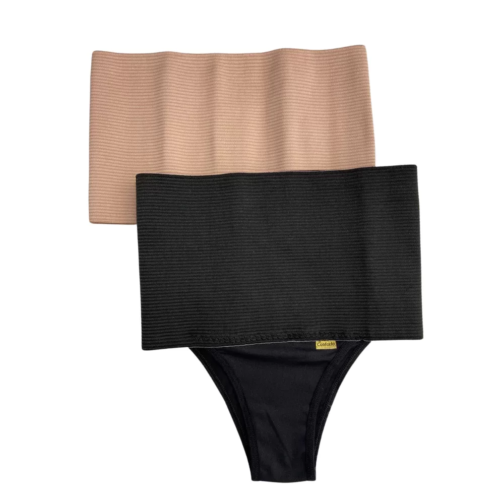 KIT COM 2 UNIDADES Calcinha Cinta Modeladora Cintura Compressão Cós Alto Redutora De Medidas