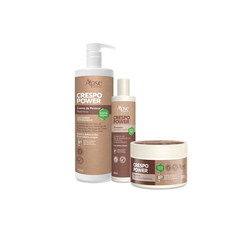 Kit CRM de Pentear 1L – Shampoo 300 Ml E Máscara 300g – Crespo