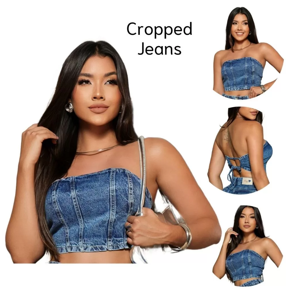 Cropped Top Jeans Feminino Sem Bojo Ajuste Manual Sem Laicra Sem Elastano 100% Algodão Modelador Car