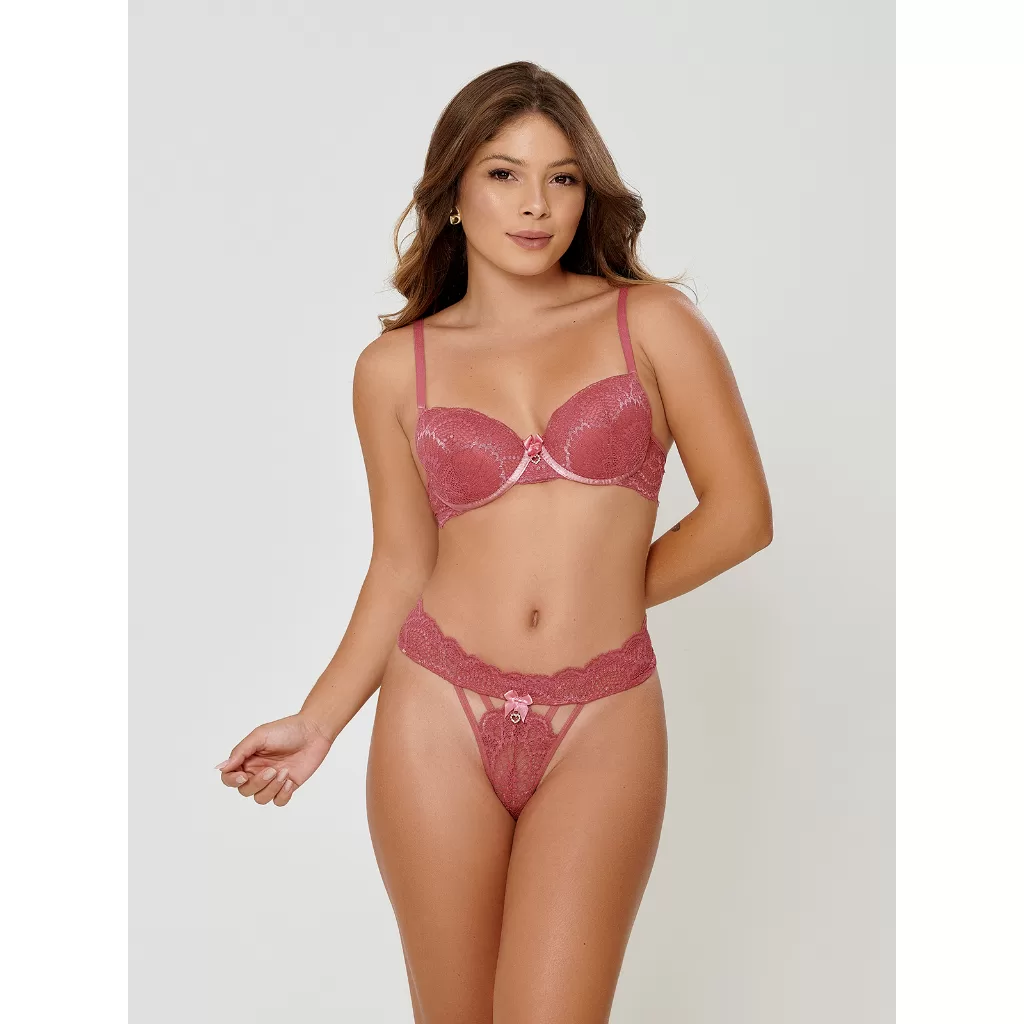Conjunto de Calcinha Fio Dental e Sutiã Luxo e Conforto com Bojo E Bijuteria