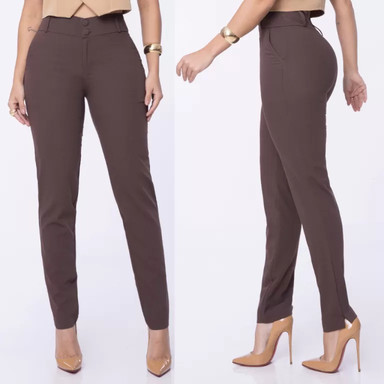 Calça Social Reta Marrom Alfaiataria Ideal para U