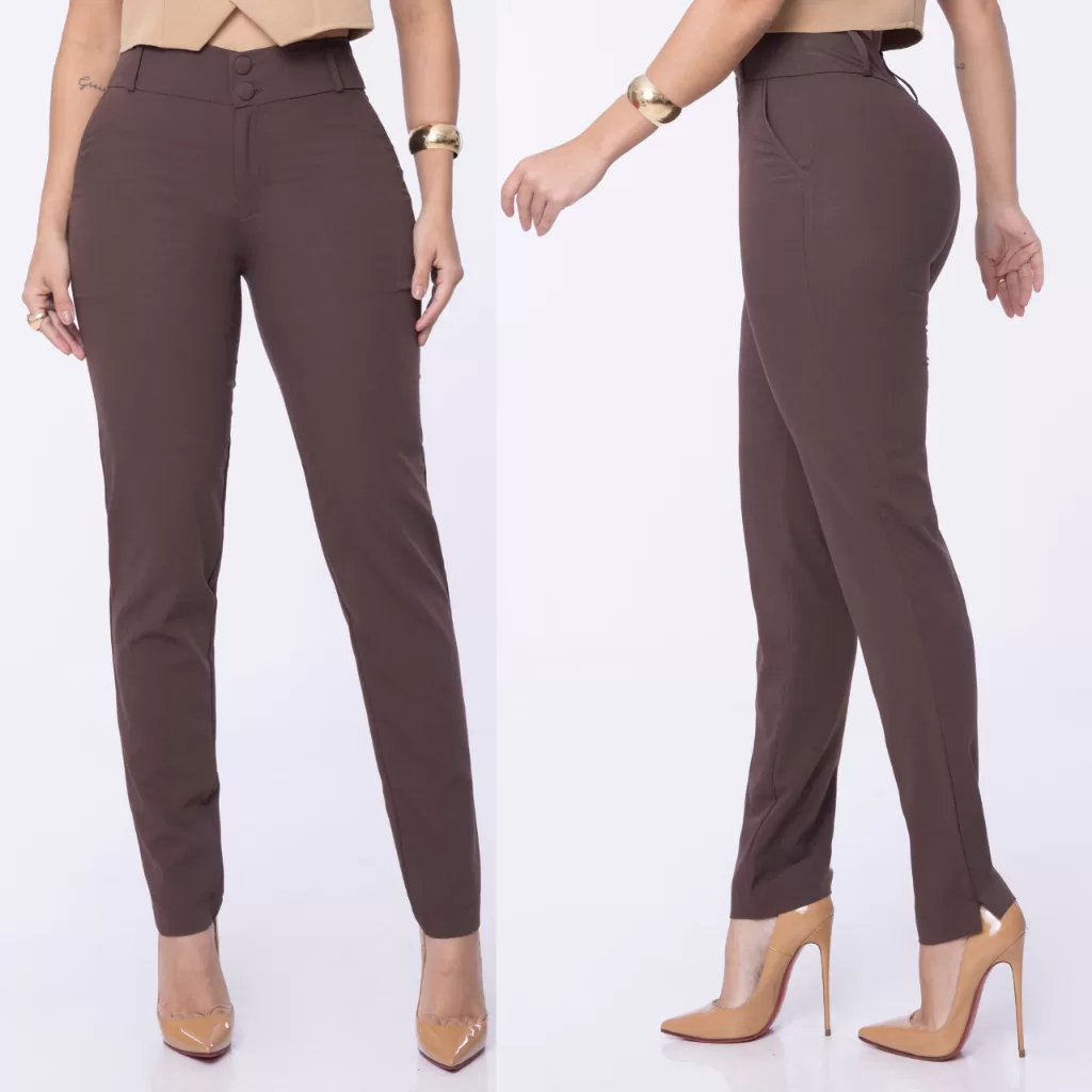 Calça Social Reta Marrom Alfaiataria Ideal para Uniforme