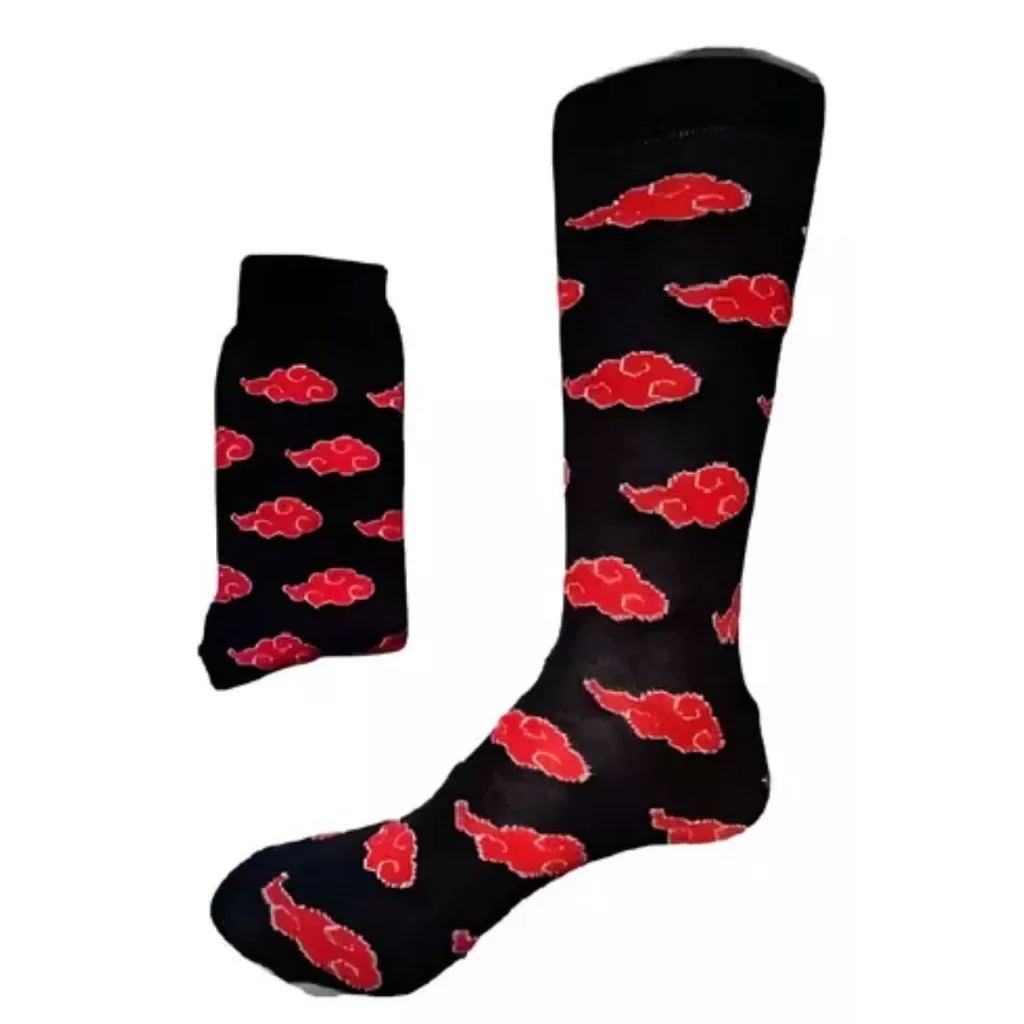 Meia Cano Alto Akatsuki Preto Anime Algodão Geek Academia Casual