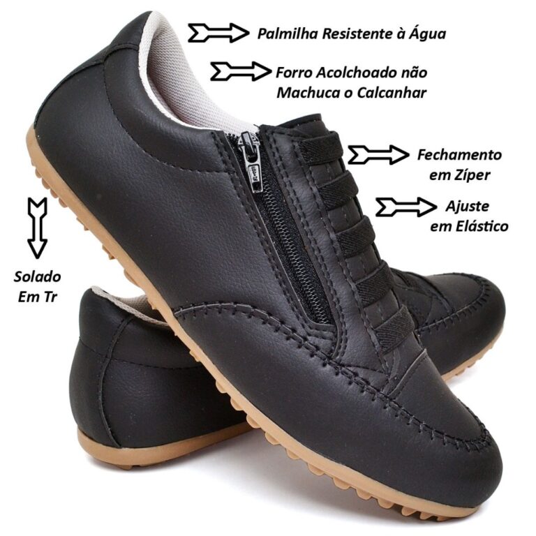 Tênis Mocassim Feminino Calce Fácil Zíper Later
