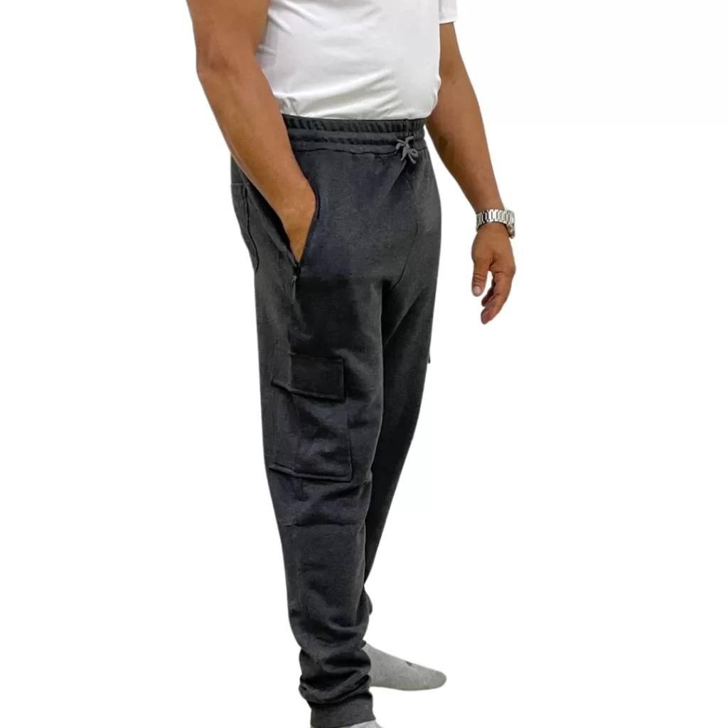 Calça Masculina cargo moletom  forrada Bolso com Zipper