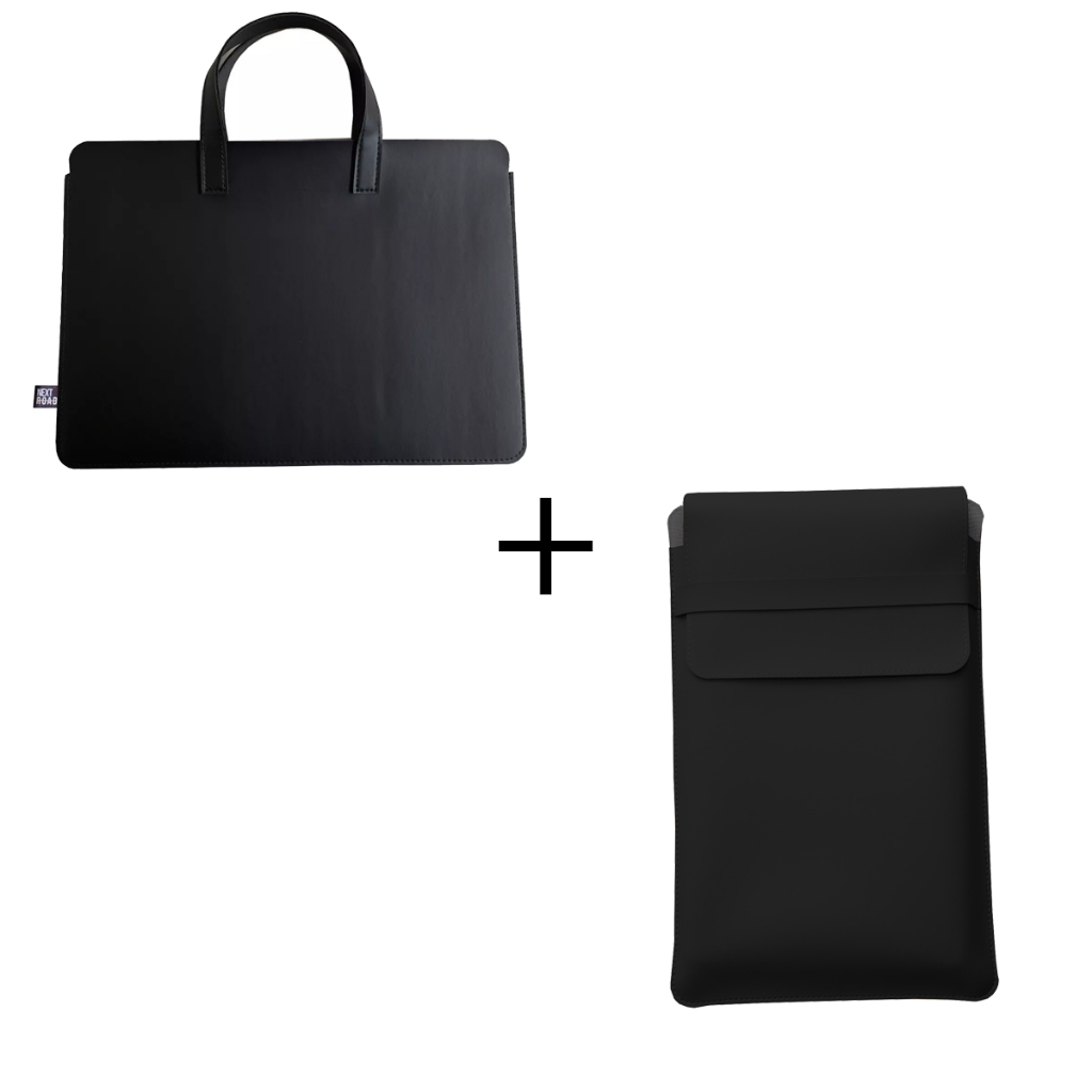 Pasta mais Sacola em Couro Ecológico para Notebook Preto