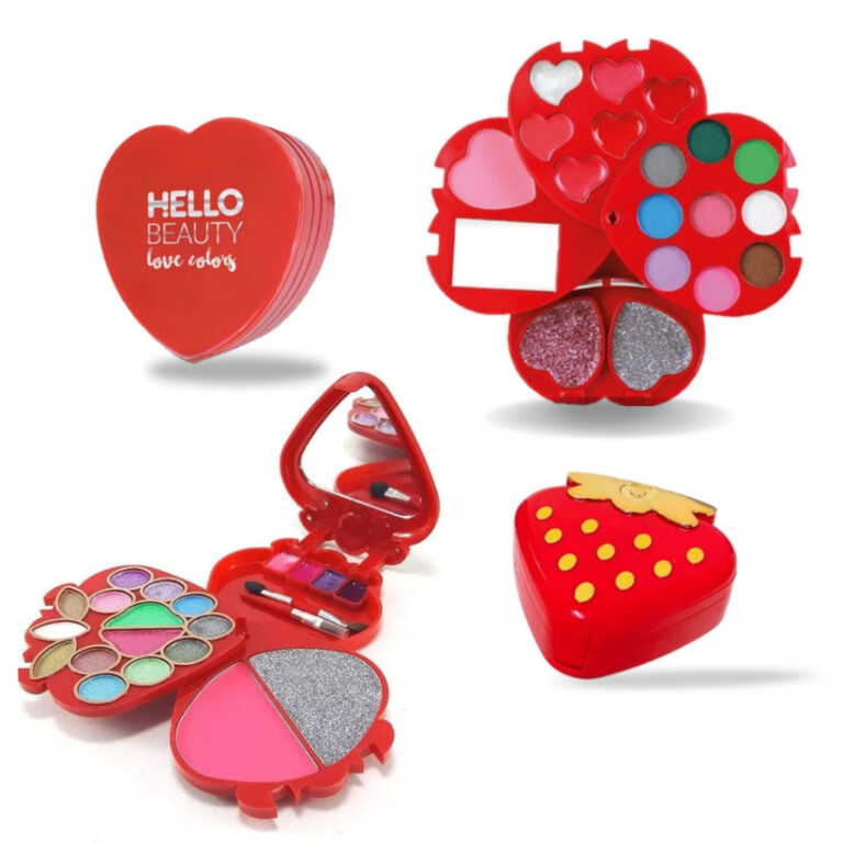 Kit maquiagem infantil de morango coração e maç