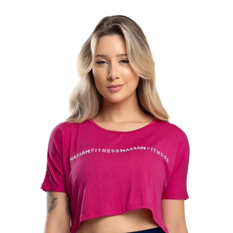 Blusa Cropped Feminina Pink Massam Fitness