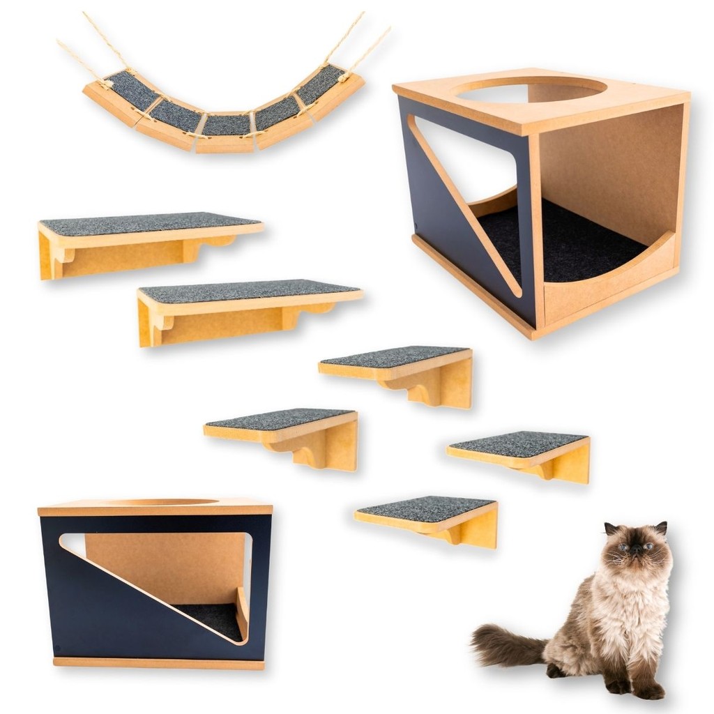 Playground Gato 9pçs REFORÇADO MDF 15MM Hipotenusa Com Carpete Antiderrapante