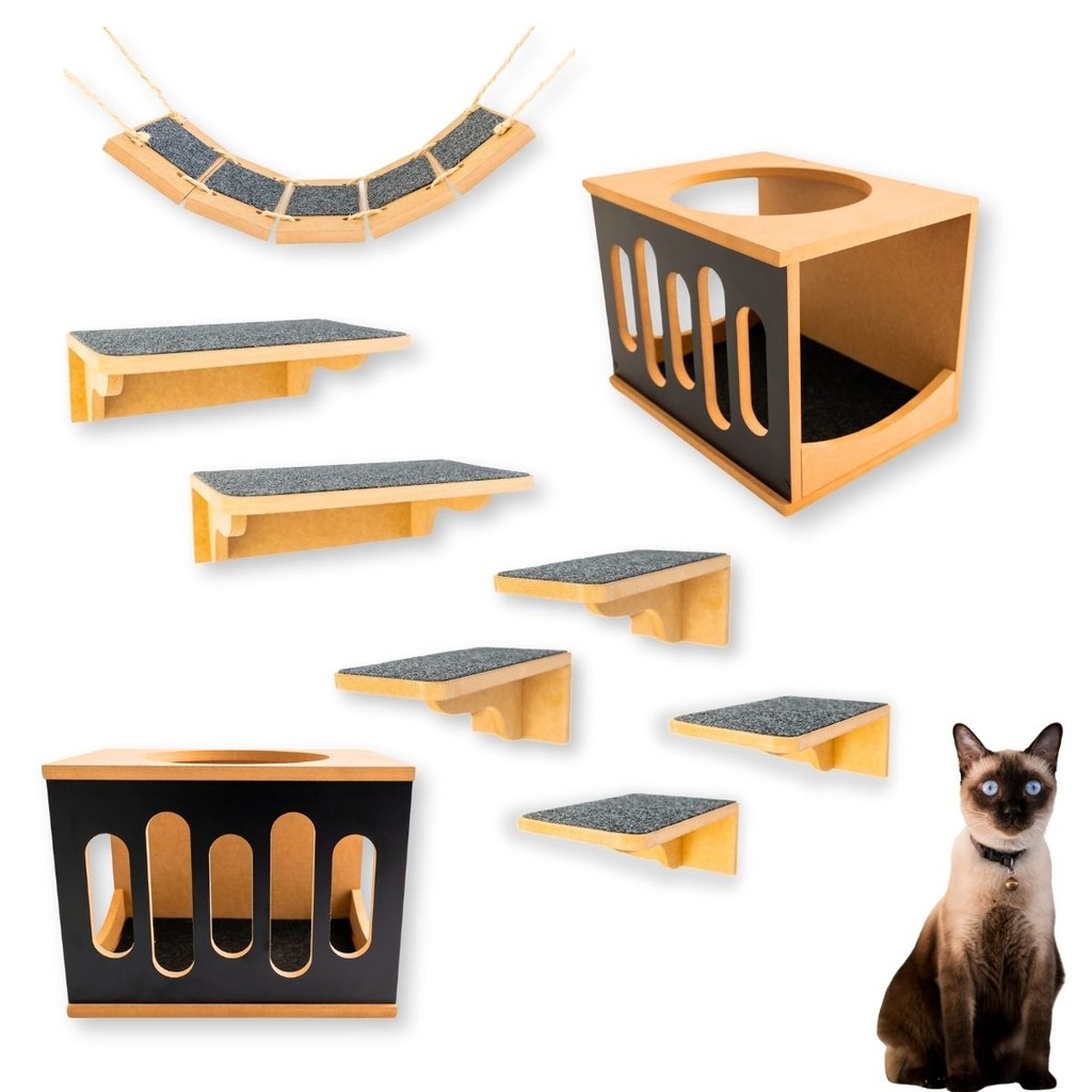 Playground Gato 9pçs Onda Sonora c/ Carpete Antiderrapante Enviado Montado REFORÇADO MDF 15mm