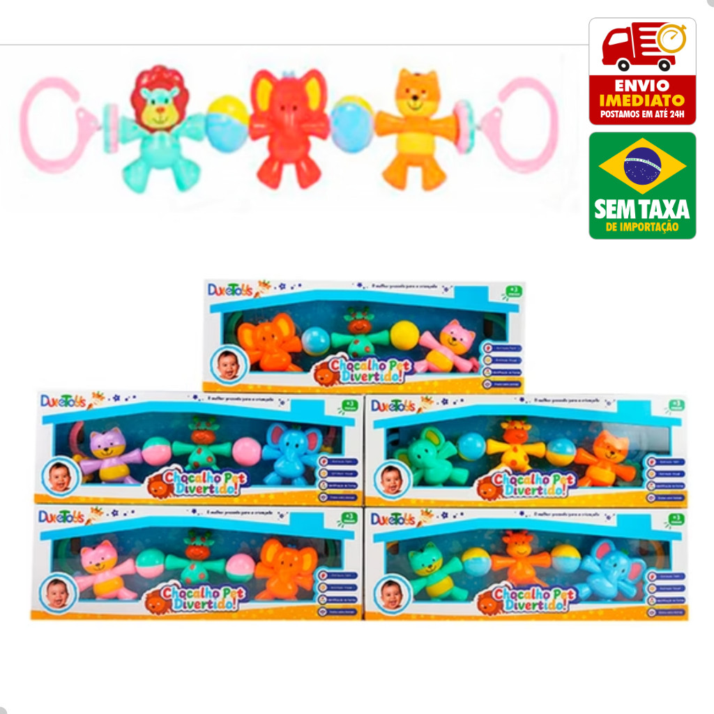Chocalhos para Bebê Diversos Modelos Animais Kit Colorido DuteToys