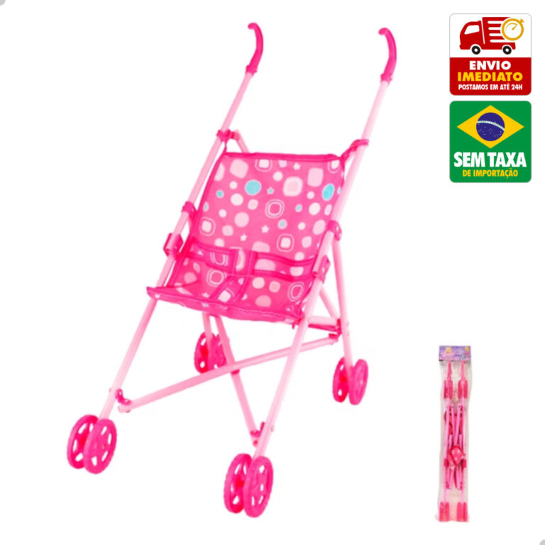 Carrinho de Bebê Brinquedo Plástico Dobrável Pa