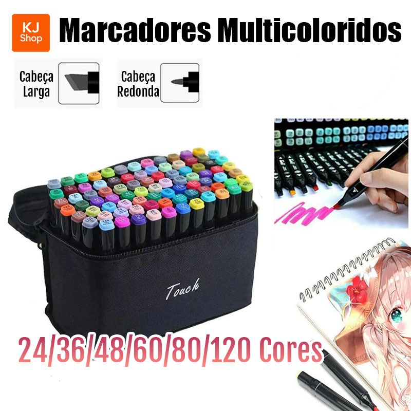 24/36/48/60/80 Cores Caneta Marcadora Com Ponta Dupla/Pintura De Arte/Aquarela/Material Escolar/Escr