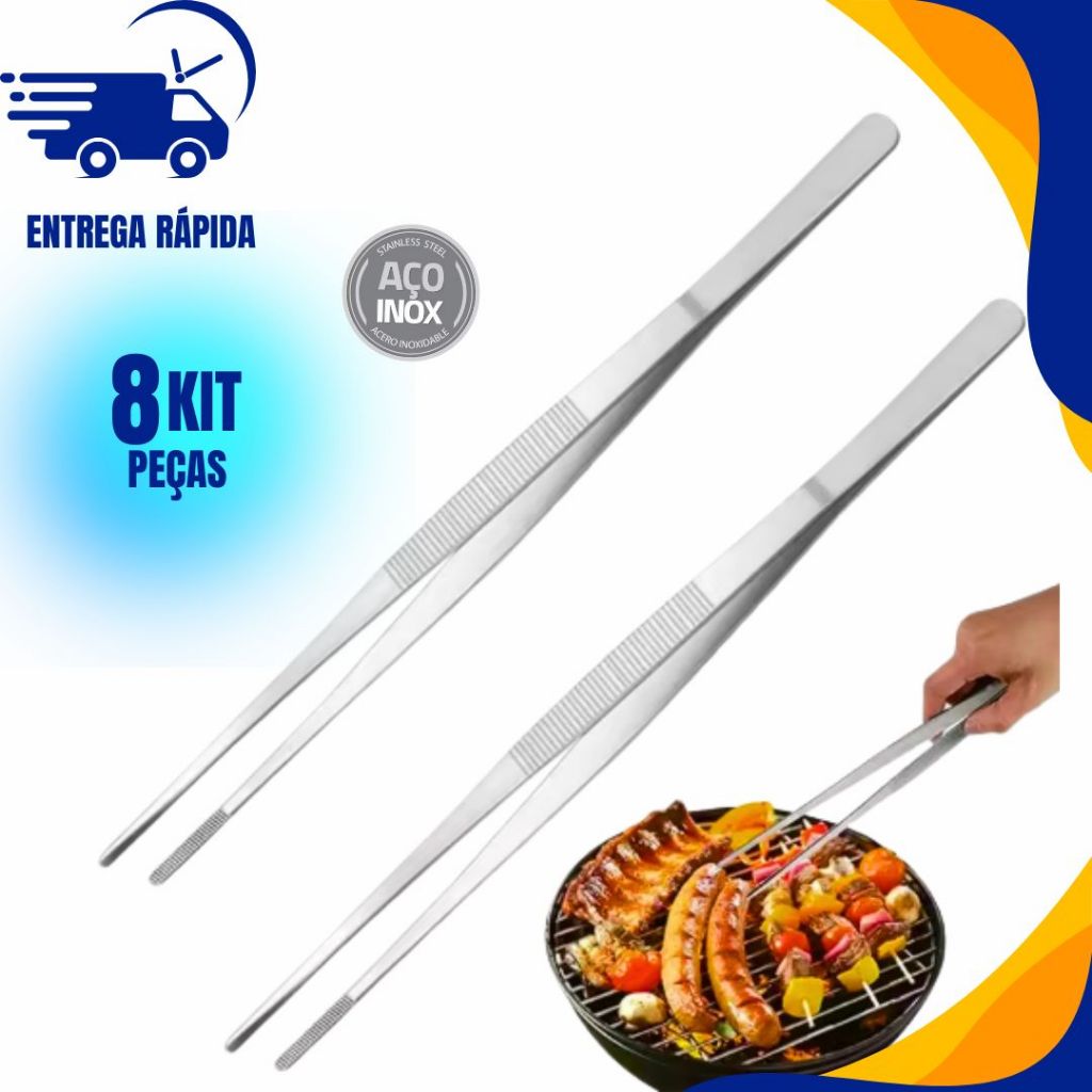 KIT 8 Pinça Culinária de 30cm Aco Inox Precisao