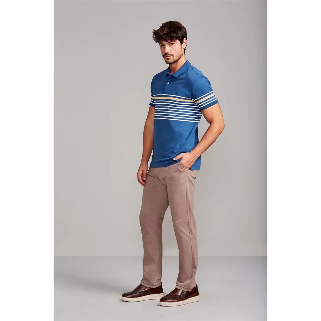 Camisa Polo Malha Slim Fit – Azul Noturno / Branco