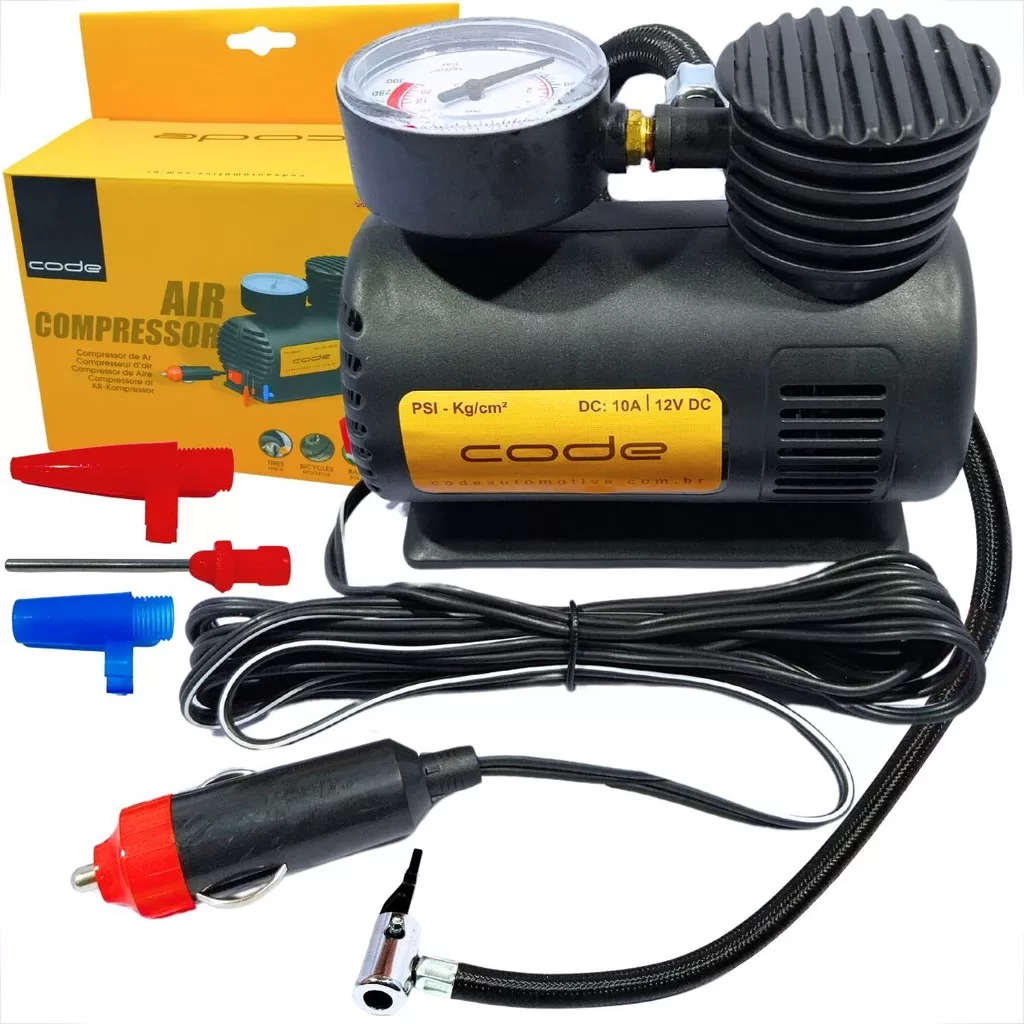 MINI COMPRESSOR DE AR PORTÁTIL TECH ONE 60W 300PSI AUTOMOTIVO PNEU CARRO MOTO BICICLETA 12V CODE